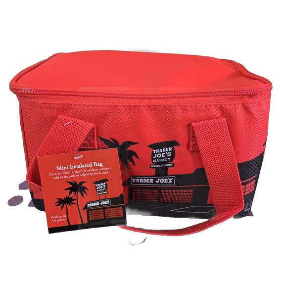 NEW Trader Joe's MINI Insulated Tote Bag Set of 2 - 1 Red & 1 Green Mini Tote - Picture 7 of 16